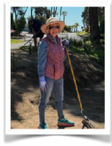 Jane Leary working at Doheny pollinator garden on Earth Day.