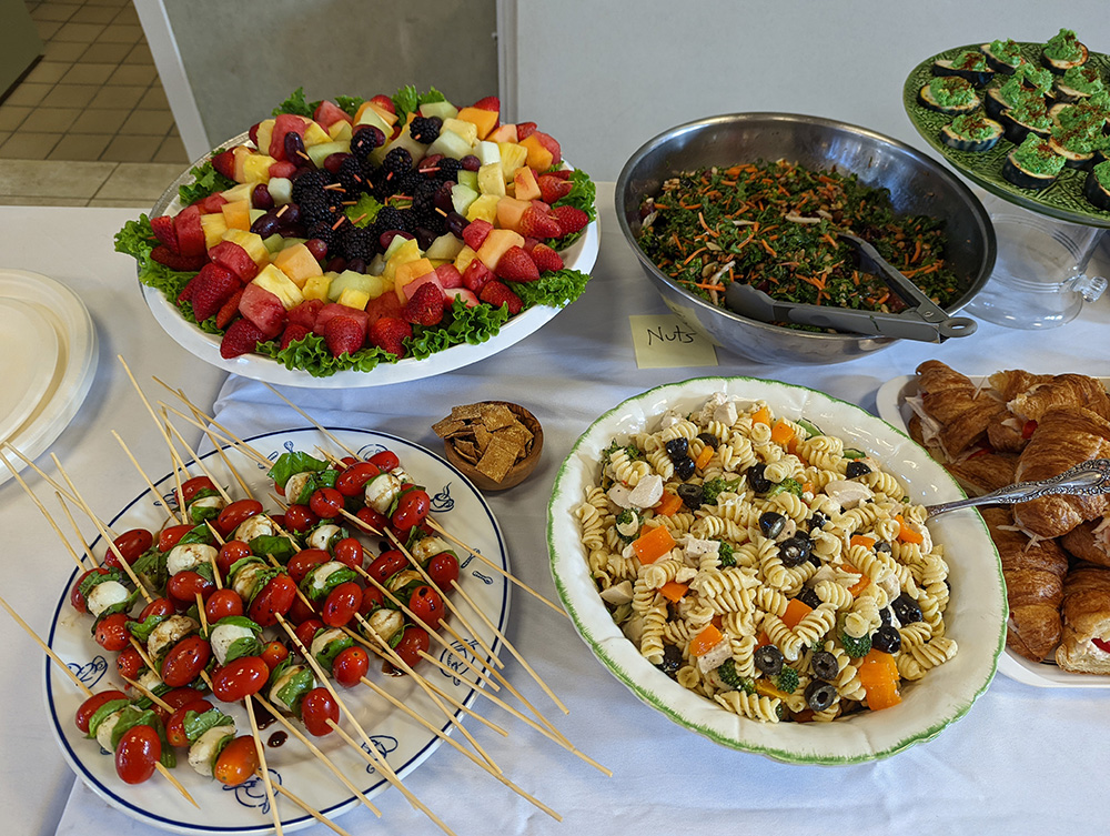 Food spread at a new members luncheon